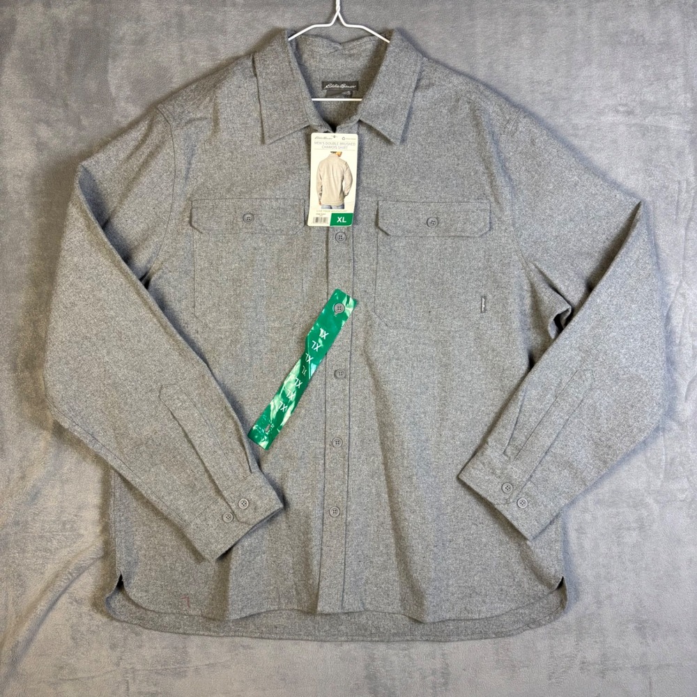 Eddie Bauer Mens Double Brushed Chamois Shirt Grey XL 1624871 Cotton Flannel